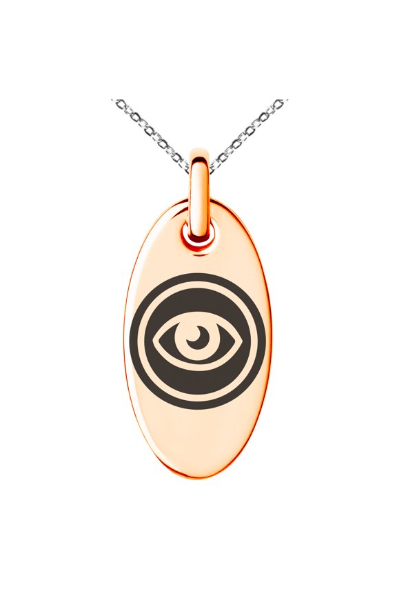 Stainless Steel Telekinesis Element Rune Engraved Small Oval Charm Pendant Necklace