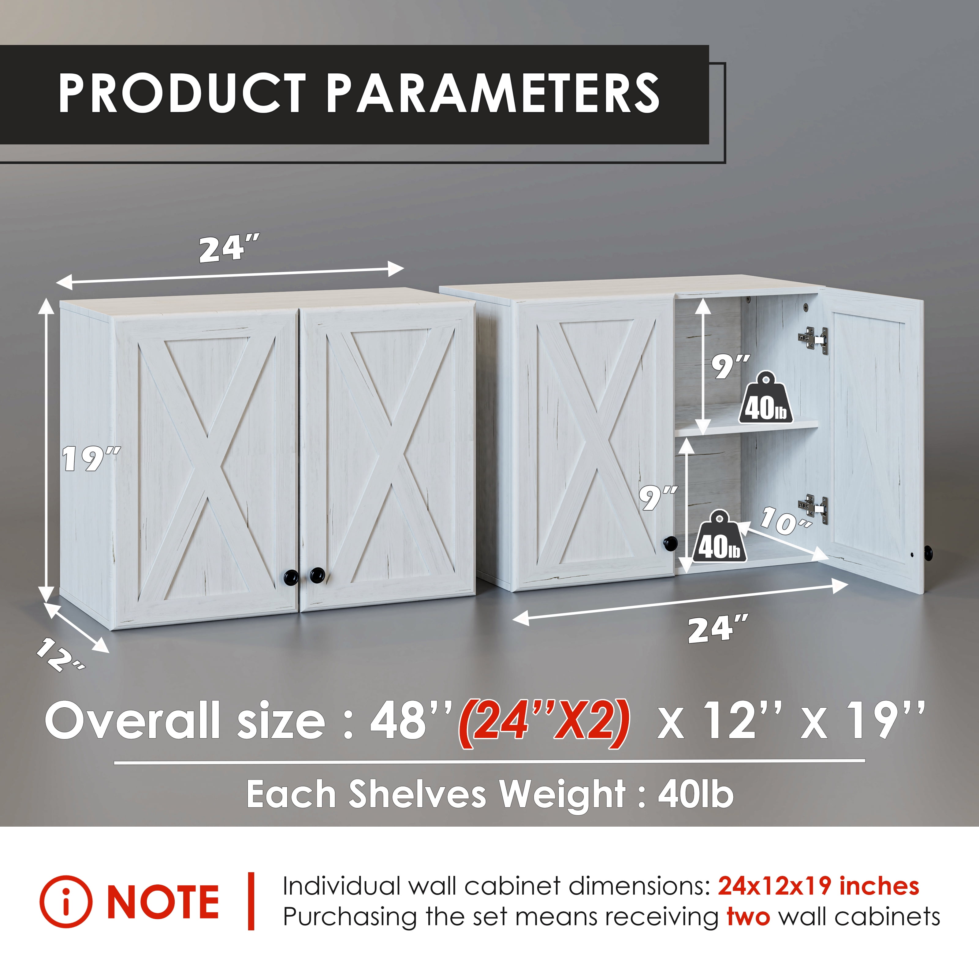 POLIHOME Farmhouse Kitchen Wall Mounted Storage Cabinets with Doors and Shelves, Laundry Room Wall Cabinets Set of 2