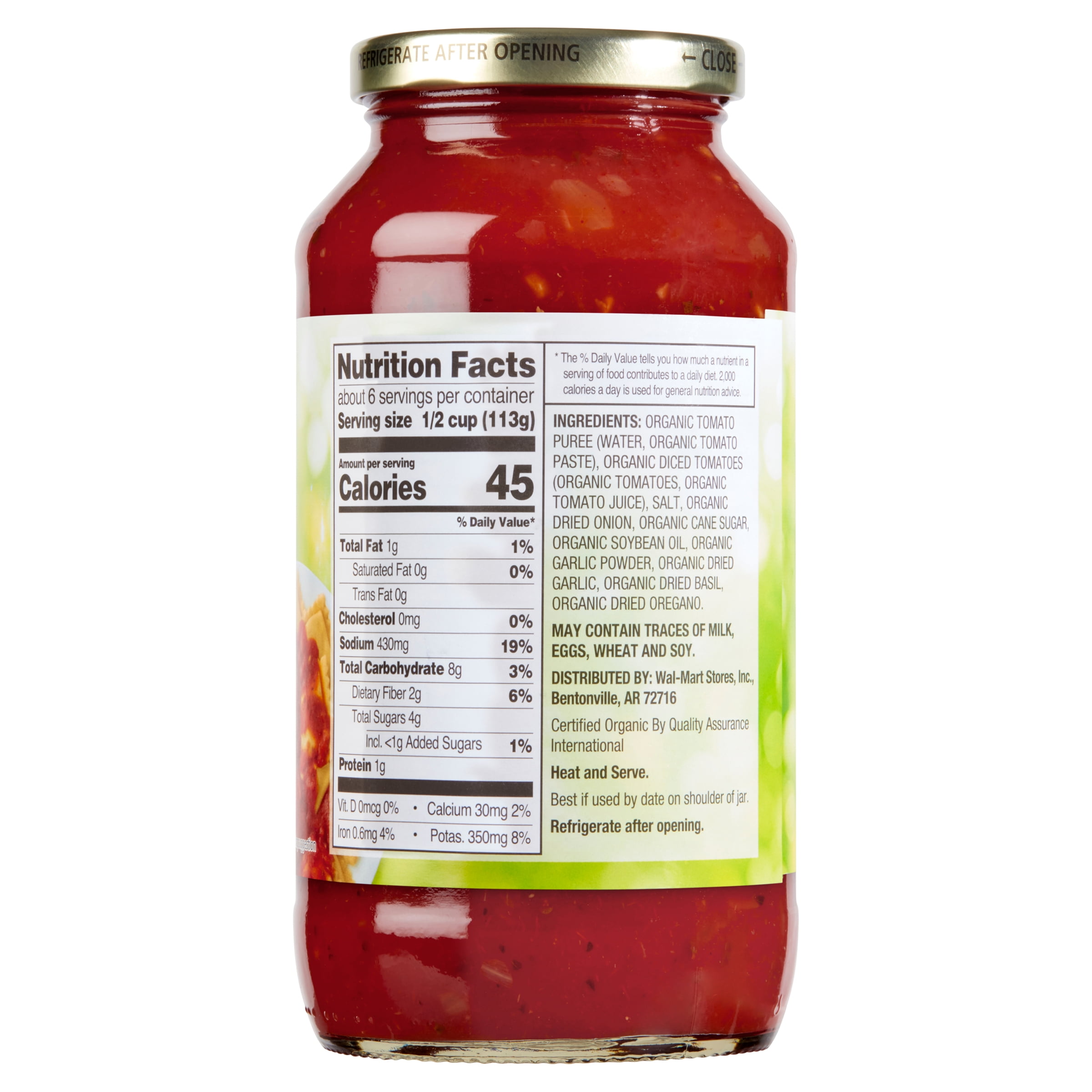 (3 pack) Great Value Organic Marinara Pasta Sauce, 24 oz