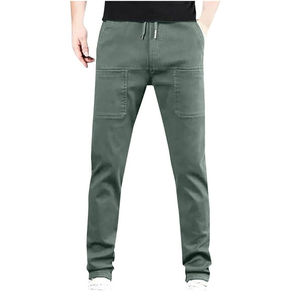 Mens Cargo Pants Workout Hiking Casual Trousers Drawstring Slim Fit Pants with Pockets