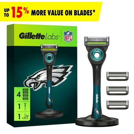 Gillette Labs Official Eagles Licensed Razor for Men, 1 Handle, 4 Blade Refills, with Magnetic Stand, Perfect for Game Day Grooming, Gillette Labs with Exfoliating Bar