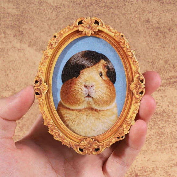 Decorative Fridge, Cute Guinea Pig Pet Portrait, Vintage Gold Oval Wooden Frame, Novelty Funny Animal Meme, Ornamental Magnetic Accent for Kitchen Fridge Cabinet Desk Tabletop