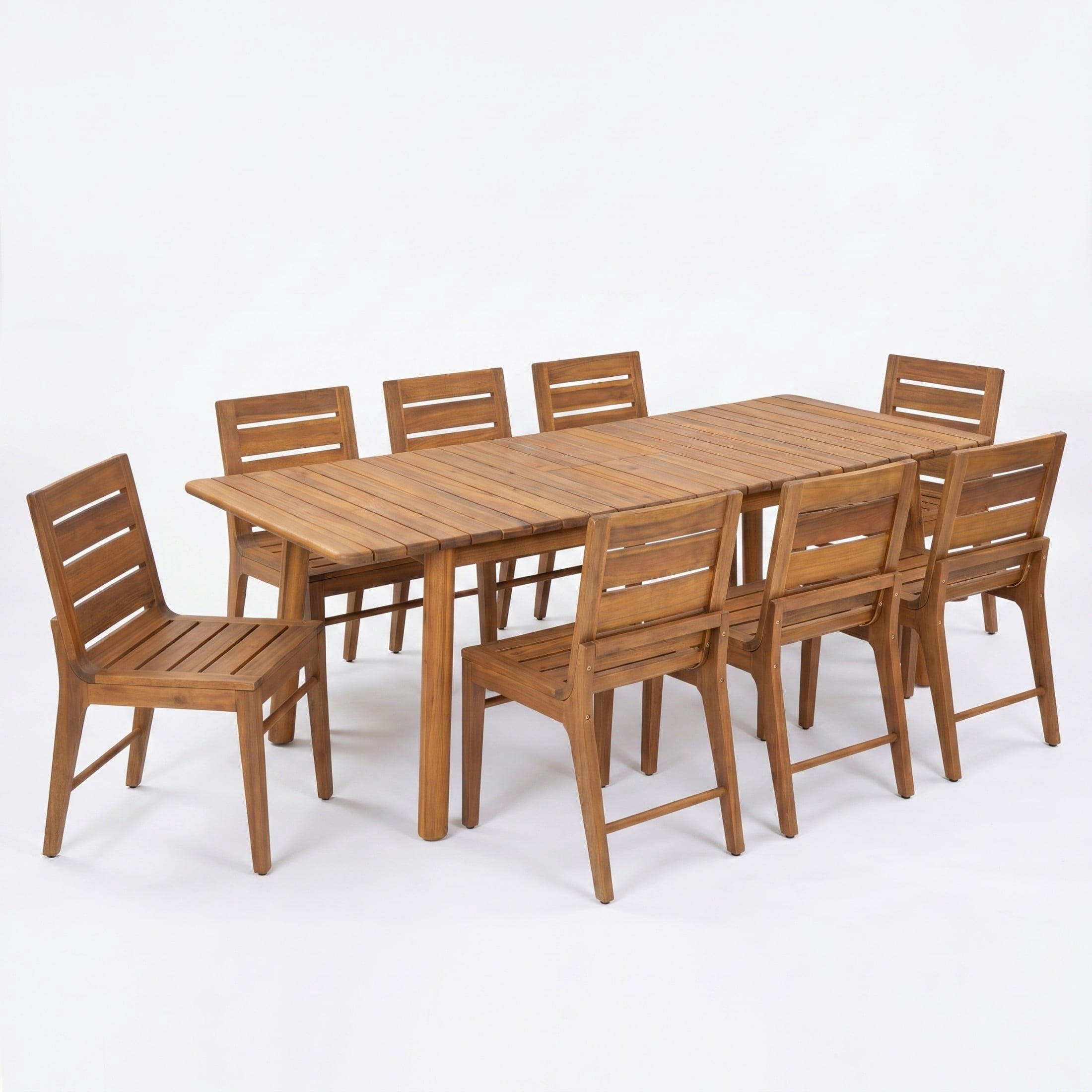 Christopher Knight Home 9-Piece Wood Outdoor Dining Set, Extendable Table with Slatted Armless Chairs, Teak