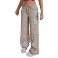 thumbnail image 3 of Y2K Teen Girls Wide Leg Jeans with Star Patch, Baggy Denim Pants with Raw Edge Detail for Girls 13-16 Years, 3 of 7
