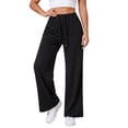 thumbnail image 2 of ValueVibe Women's Lightweight Wide Leg Sweatpants Mid Rise Drawstring Loose Casual Lounge Pants, Black S-2XL, 2 of 7