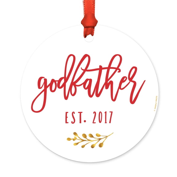 Family Metal Christmas Ornament, Godfather Est. 2017, Includes Ribbon and Gift Bag