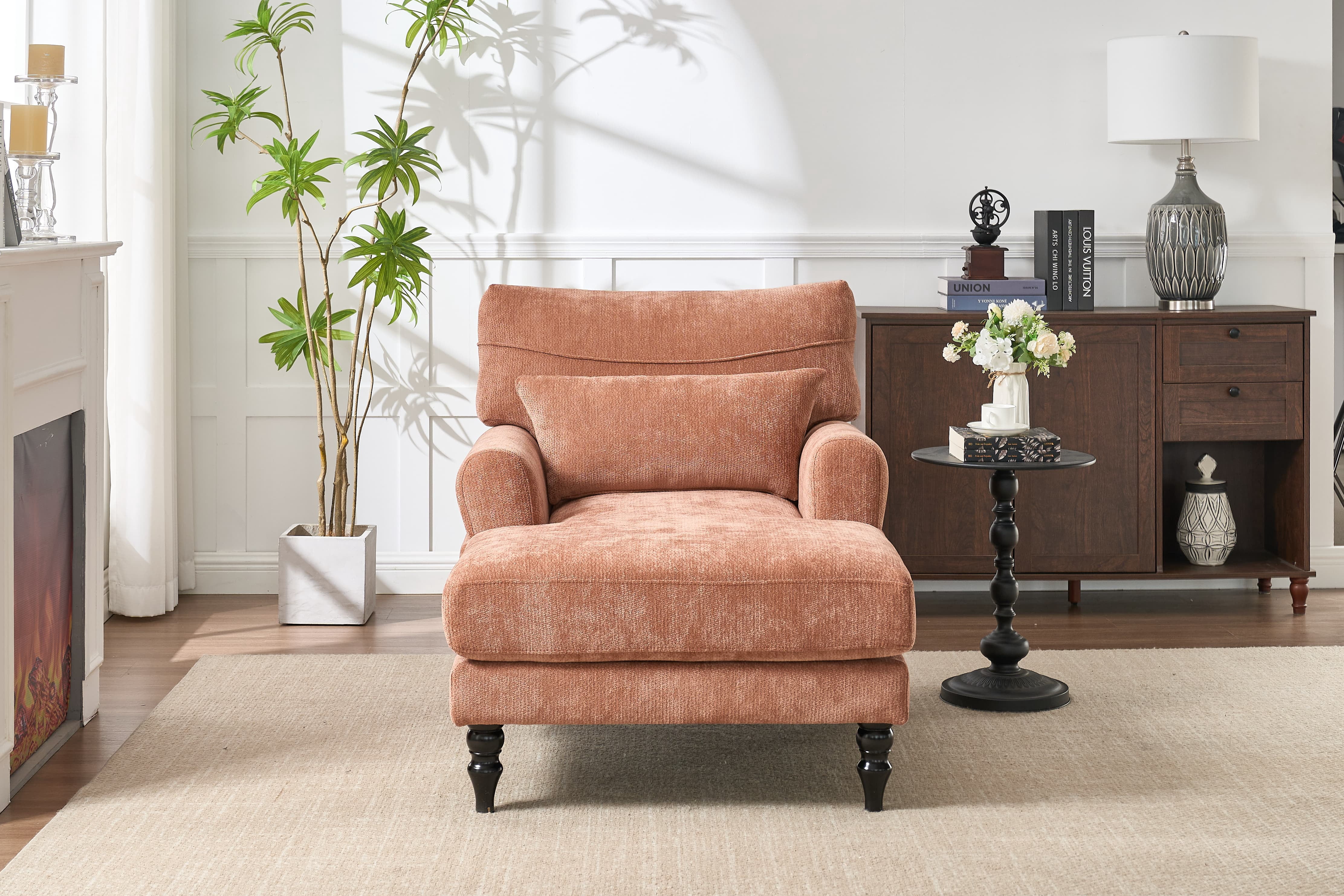 Chaise Lounge Indoor, Modern Upholstered Sleeper Chair and Sleeper Sofa for Living Room, Small Space, Orange