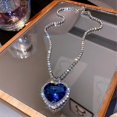 thumbnail image 1 of Collar de cristal de corazón azul colgante de mujer cadena larga joyería de personalidad, 1 of 5