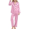thumbnail image 2 of Satin Pajama Sets Womens Button Down Shirts Long Pants Set Ladies Pajamas Sleepwear Loungewear, 2 of 6