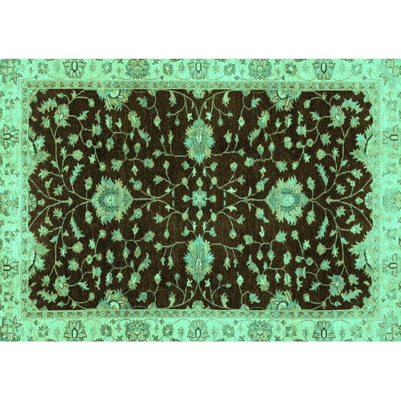 Ahgly Company Machine Washable Indoor Rectangle Oriental Turquoise Blue Traditional Area Rugs, 6' x 9'