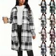 thumbnail image 3 of Plaid Long Jackets Womens Fall Button Up Lapel Flannel Shirt Shackets with Pockets Woolen Mid-length Trench Coat, Red M, 3 of 3