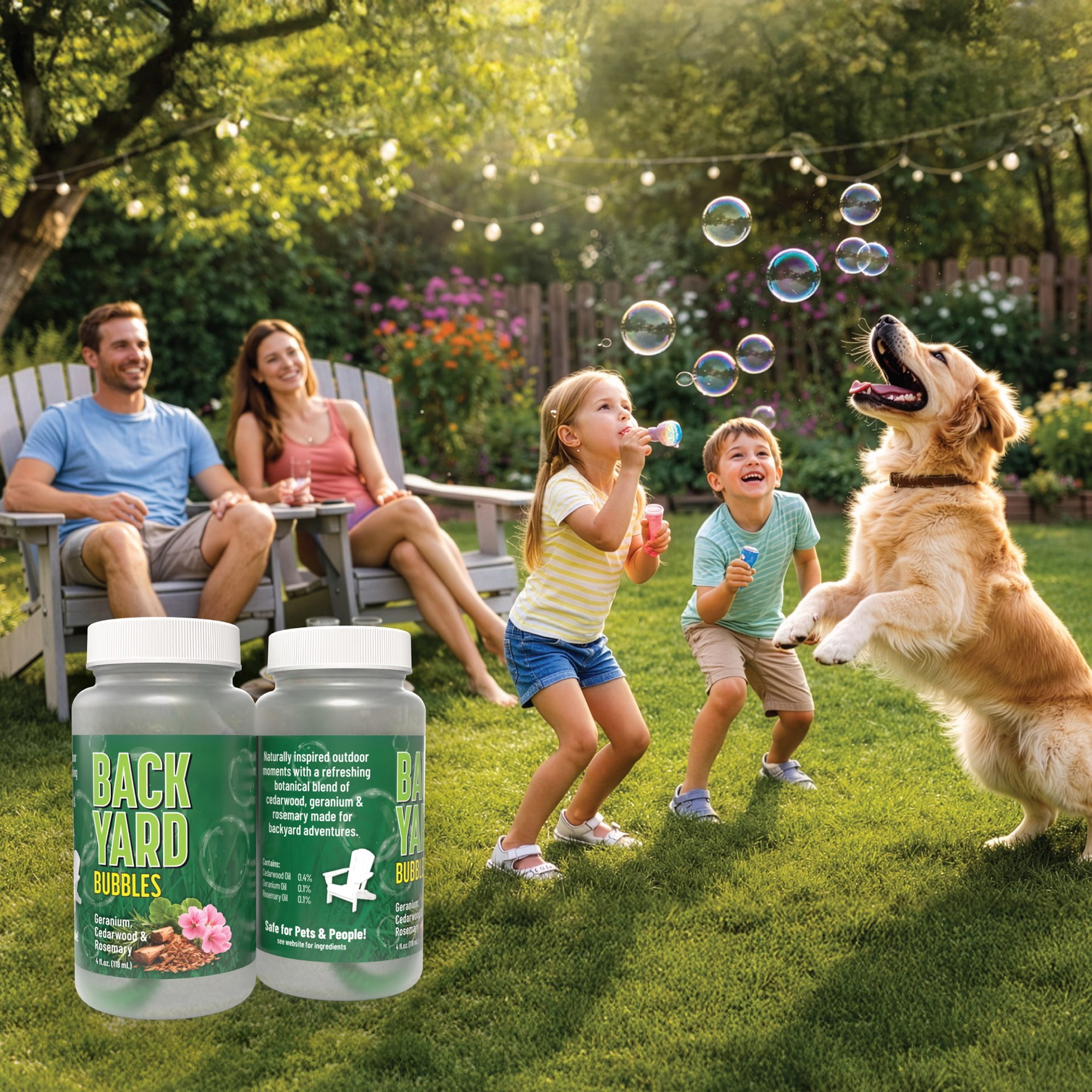 Atomic Bubbles: Back Yard Bubbles - 2 Pack, 4oz Bottles - Botanical Oils Blend, Dog Toy, Pet Safe Formula, Interactive Outdoor Pop & Chase Play