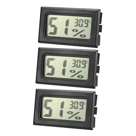 Uxcell Digital Temperature Humidity Gauge LCD Display Black, 3 Pack