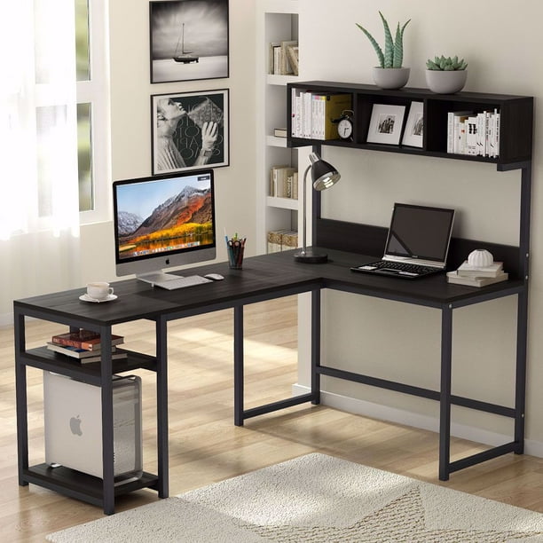 Tribesigns L-Shaped Desk with Hutch, 68 Inches Corner Computer Desk Gaming Table Workstation