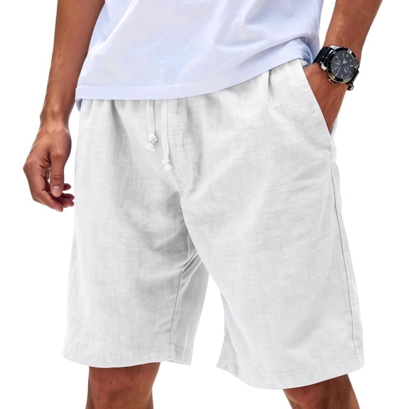Resicozy Mens Linen Shorts Casual Summer Elastic Waist Drawstring Lightweight Beach Vacation Short Fashion Plain Pant with Pocket White XL