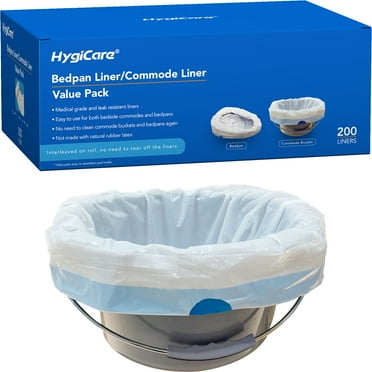 HygiCare Commode Liner and Bedpan Value Pack, 200ct, Medical Grade Liner, Leakproof, Easy to Tie, Fits All Bedside Commodes and Bedpans
