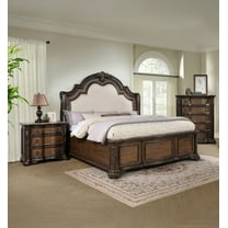 Formal Rich Wood Genuine Marble Tops 3pc King Upholstered Bed Chest Nightstand Set