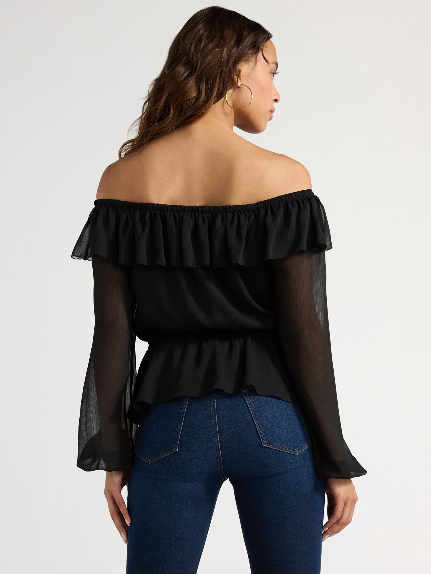 Sofia Jeans Women's and Women's Plus Off Shoulder Top with Long Sleeves, Sizes XS-5X
