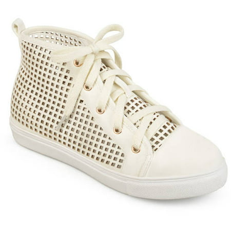 Womens Faux Leather High-top Lace-up Laser-cut