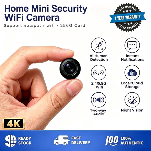 4K Ultra HD Mini WiFi Security Camera Indoor - Magnetic Mount, Dual Band WiFi, Night Vision AI Motion Detection, Battery Nanny Cam for Pet Baby Elder, App Remote View SD Card Loop Recording
