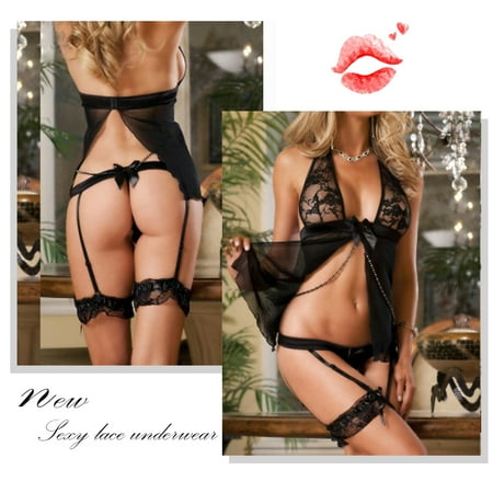 Sexy Lingerie for Women Purple Lace Bodysuit Set 2 Pieces Deep V Babydoll Chemise Nightgown Plus Size