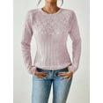 thumbnail image 4 of Women'S Crewneck Long Sleeves Crochet Light-Weight Knit Sweaters for Women Trendy Fall Outfits Pink XL, 4 of 8