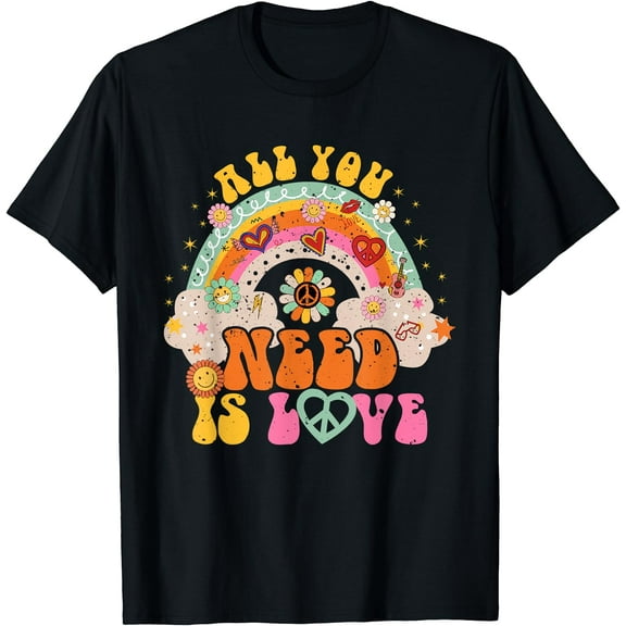 PEACE SIGN LOVE 60s 70s Hippie Groovy Vibes Halloween Girls T-Shirt Black Small