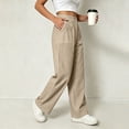 thumbnail image 7 of Atkumj Cotton Linen Pants for Women with Pockets High Waist Button Straight Leg Trouser Pants Casual Solid Color Women Baggy Pants for Everyday Outfit M, 7 of 7