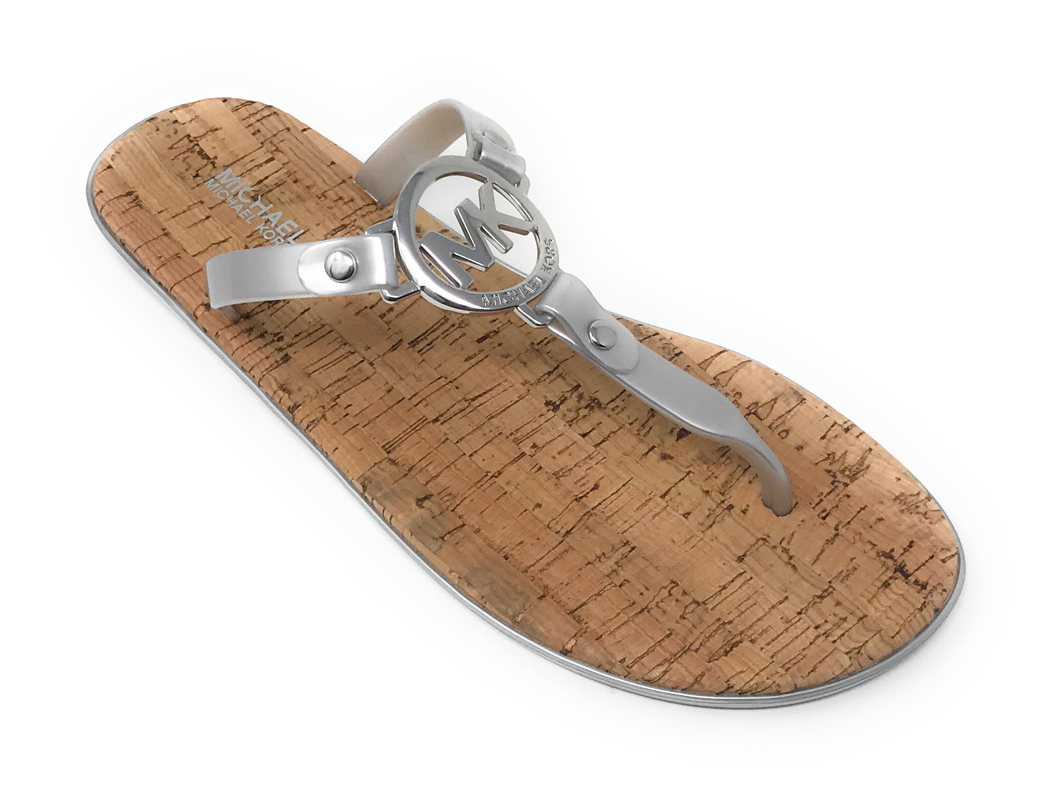 michael kors flip flops silver