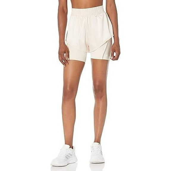 Adidas LINEN/WHITE Women's Standard Power Aeroready Two-in-One Shorts, US Large