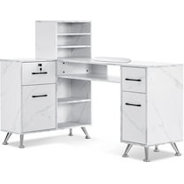 BarberPub L-Shaped Makeup Vanity Desk with Storage Drawer, Shelf and Cabinet