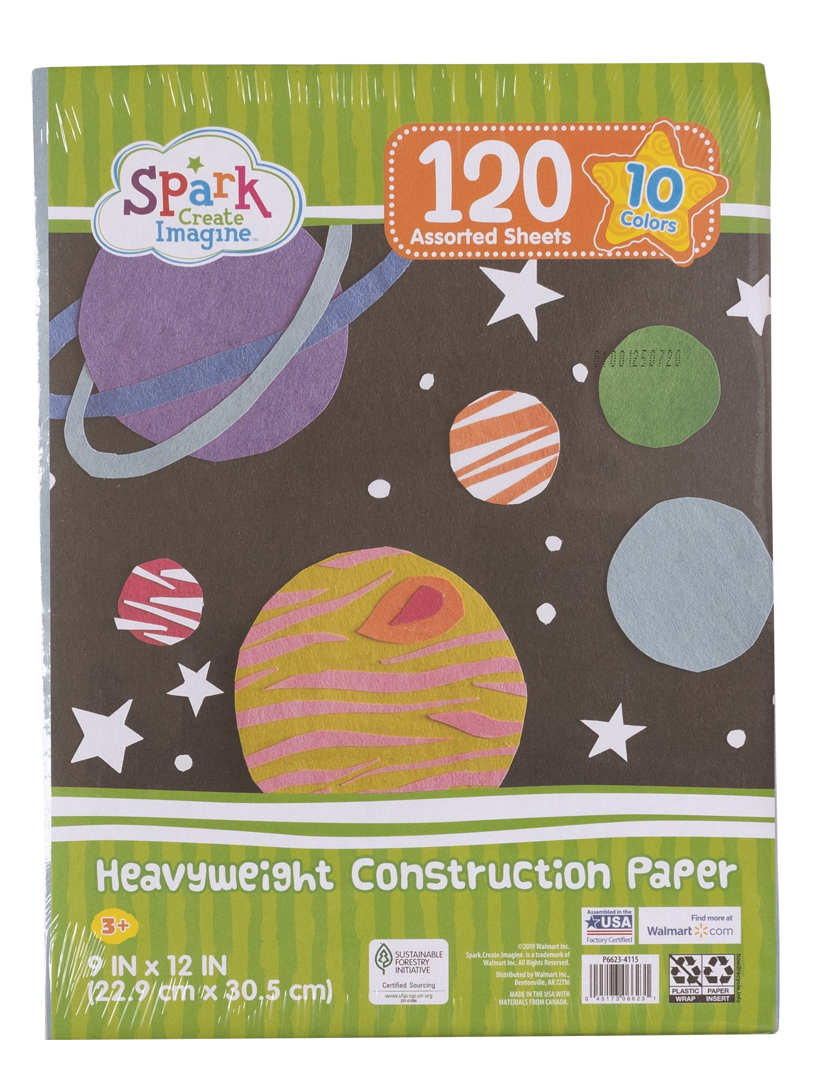 Spark. Create. Imagine. Construction Paper, 9’’ x 12’’, Assorted Colors, 120 Sheets