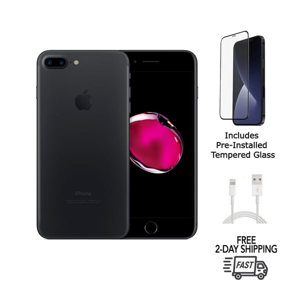 Restored Apple iPhone 7 Plus (Unlocked) 128GB Matte Black (A1661) Bundle with Pre-Installed Tempered Glass (Refurbished)