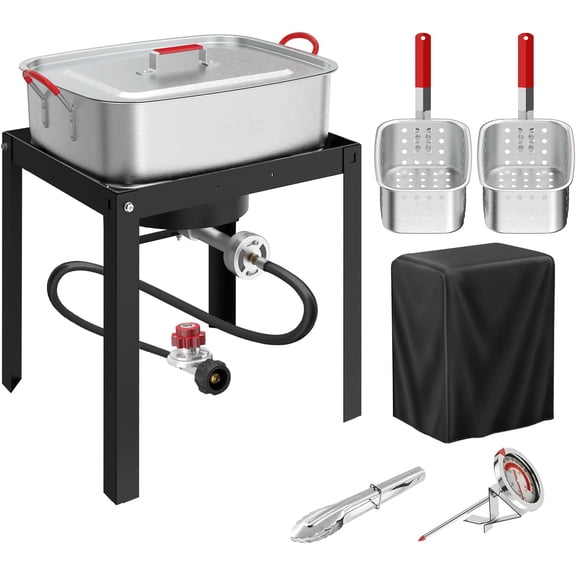 18QT Propane Deep Fryer | Outdoor Fish Fryer with 2 Baskets,Tong, Cover,Lid & Thermometer | Aluminum Deep Fryer with 58,000 BTU Propane Burner - Ideal for Fish, Chicken Wings & Outdoor Gatherings