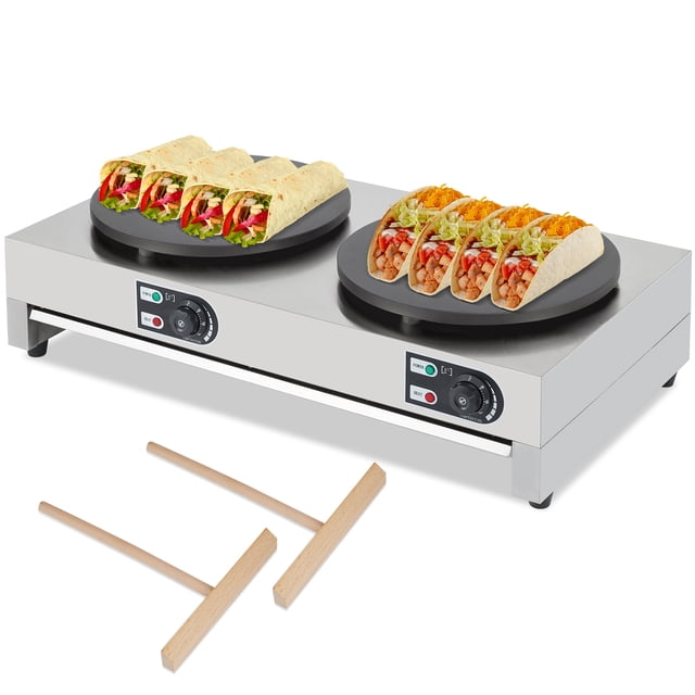 Máquina Eléctrica Comercial para Crepes de 16 Pulgadas con Placa Antiadherente 3400W Control de Temperatura Ajustable en Acero Inoxidable y Hierro Fundido con Cajón Ideal para Panqueques y Desayunos