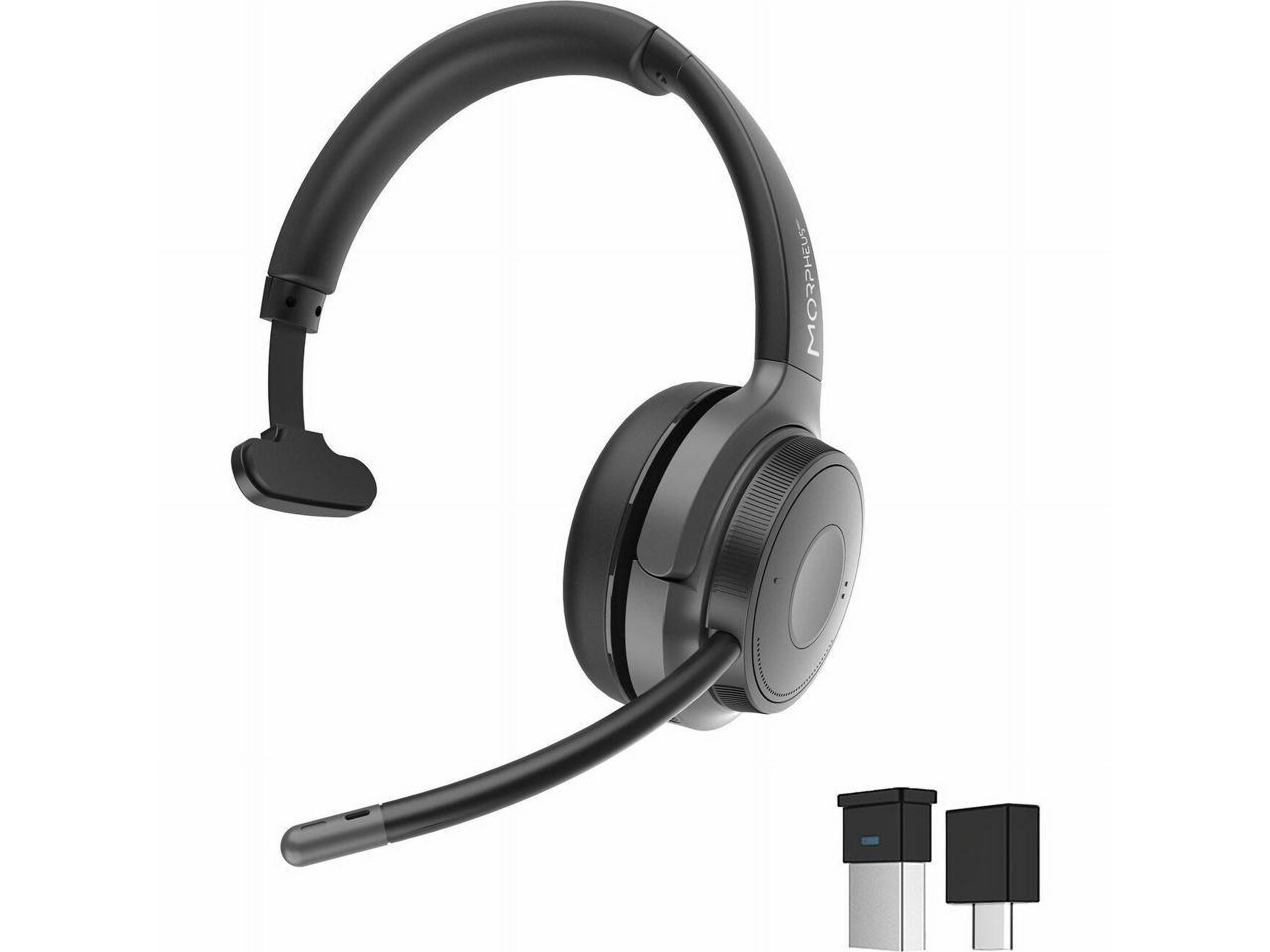 Morpheus 360 Advantage Wireless Mono Headset with Detachable Boom Microphone Bluetooth Headphones with Microphone Single, Black