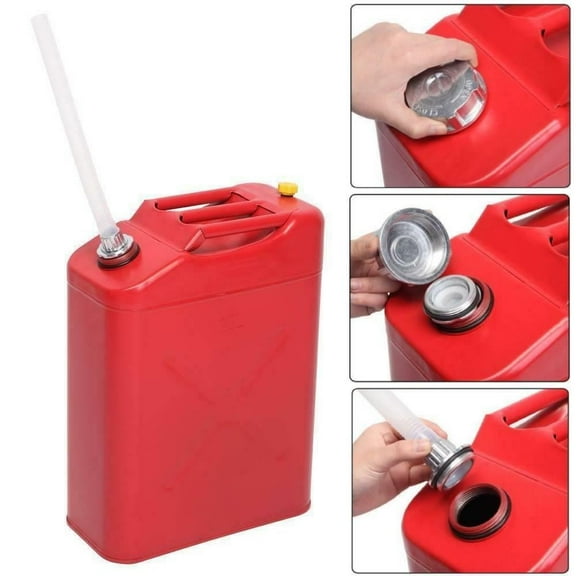 YUONAO 5 Gallon Red Gas Fuel Can – 20L Steel Gasoline Tank with Leak-Proof Spout for Outdoor, Automotive, and Emergency Use