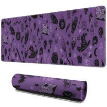 Long Mouse Pads for Desk,Halloween Witchy Elements Pattern Desk Mats on Top Of Desks, Desk Mouse Pad Extra Large with 3mm Non-Slip Base and Stitched Edge for Gaming,Office,Work,Home 31.5x11.8in