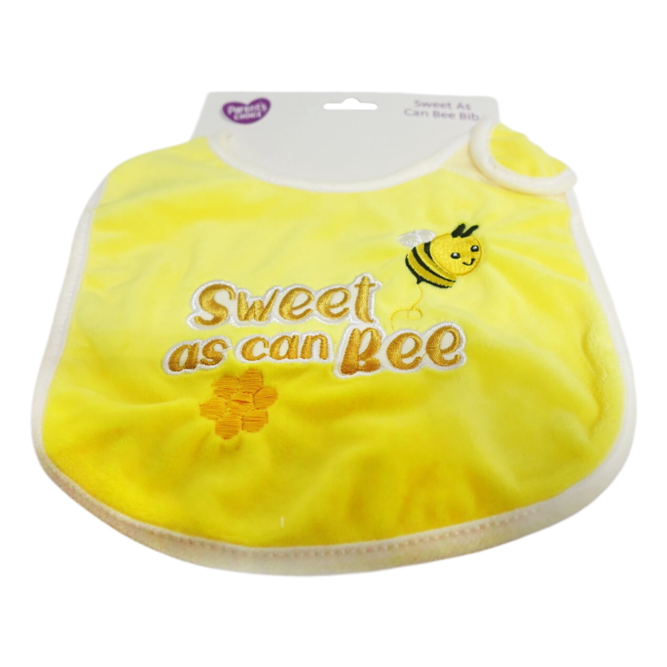 Parent's Choice Plush Baby Bib with Sweet As Can Bee Embroidery, Yellow for Infant
