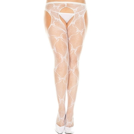 

Plus Size Bow lace suspender pantyhose 933Q-WHITE