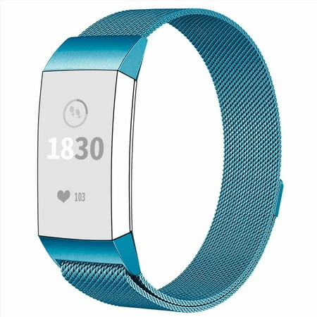 POY Metal Replacement Bands For Fitbit Charge 3 and Charge 3 SE Fitness Activity Tracker, Milanese Loop Stainless Steel Bracelet Strap with Unique Magnet Lock for Women (Best Activity Tracker For Women)