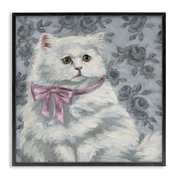 Stupell Industries Coquette Kitty Portrait Black Framed Giclee Art, design by Sara G. Designs