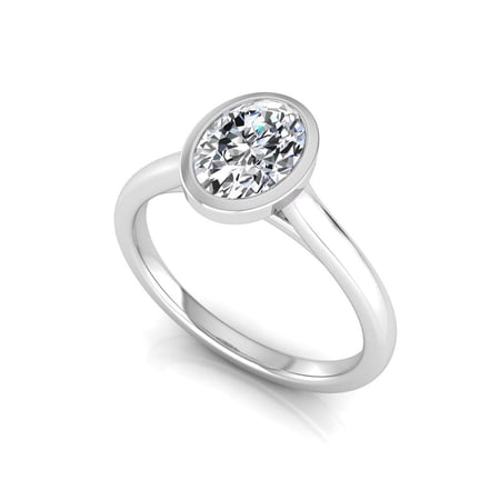 SHANTI JEWEL IGI Certified 1 Carat (D, VS1) Oval Lab Grown Diamond 14K White Gold Bezel Set Solitaire Wedding Engagement Ring For Womens 7 US