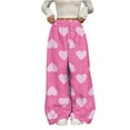 thumbnail image 2 of Palazzo Pajama Pants Women Fuzzy Wide Leg Fleece Lounge Pants Loose Fit Heart Print Pants 2025 Fashion Fall Winter High Waisted Trousers Pink L, 2 of 5