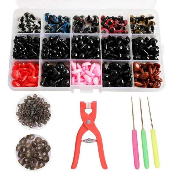 RYLZX 752 Pcs 5-12mm Safety Eyes and Noses for Crochet, Black Plastic Safety Eyes with Washers, Craft Doll Eyes for Stuffed Animals  with 1pack Safety Eye Tool /10pcs 1pcs awl