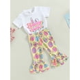 thumbnail image 3 of Bagilaanoe 2Pcs Toddler Baby Girl Easter Outfits Letter Rabbit Print Short Sleeve T-Shirts Tops + Flared Trousers 6M 12M 18M 24M 3T 4T Kids Long Pants Set, 3 of 8