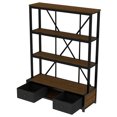 thumbnail image 4 of 3-Shelf Metal Bookcase with Drawers for Home Office, Open Bookcase, Vintage Industrial Style Bookcase with LED, Walnut Color, 4 of 9