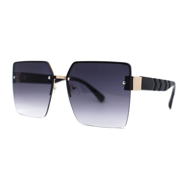 Lunettes de Soleil Papillon Rectangulaires Oversize Sans Monture Années 90 Or Noir Fumée