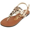 bebe Girls Leopard Thong Sandals with Adjustable Strap, Gold, Size 13'