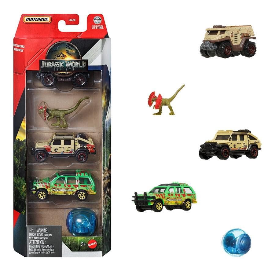 Jurassic World Matchbox Dinosaur Vehicles 5 Packs Bundle of 4 (JGL60-956B)